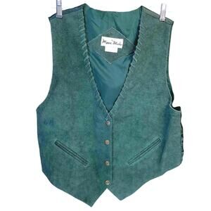 90s Vintage Green Leather Mona Mode Snap Closure Vest Size L